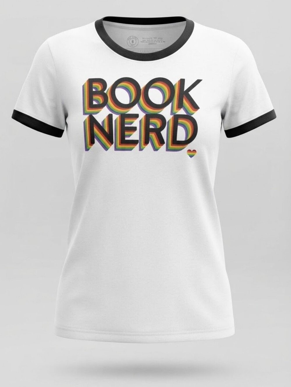 Out of Print BOOK NERD Rainbow Graphic Ringer Tee White Black Small